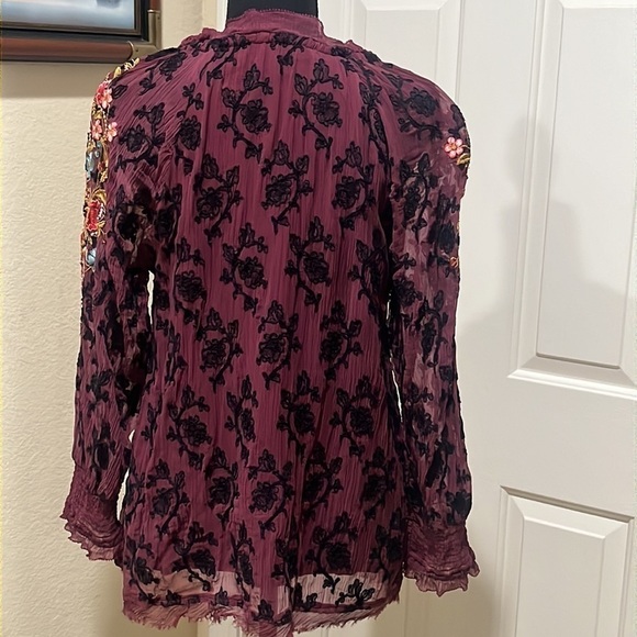 SUNDANCE WOMENS PEASANT EMBROIDERED TOP, WINE COLOR SIZE PS - Picture 3 of 8